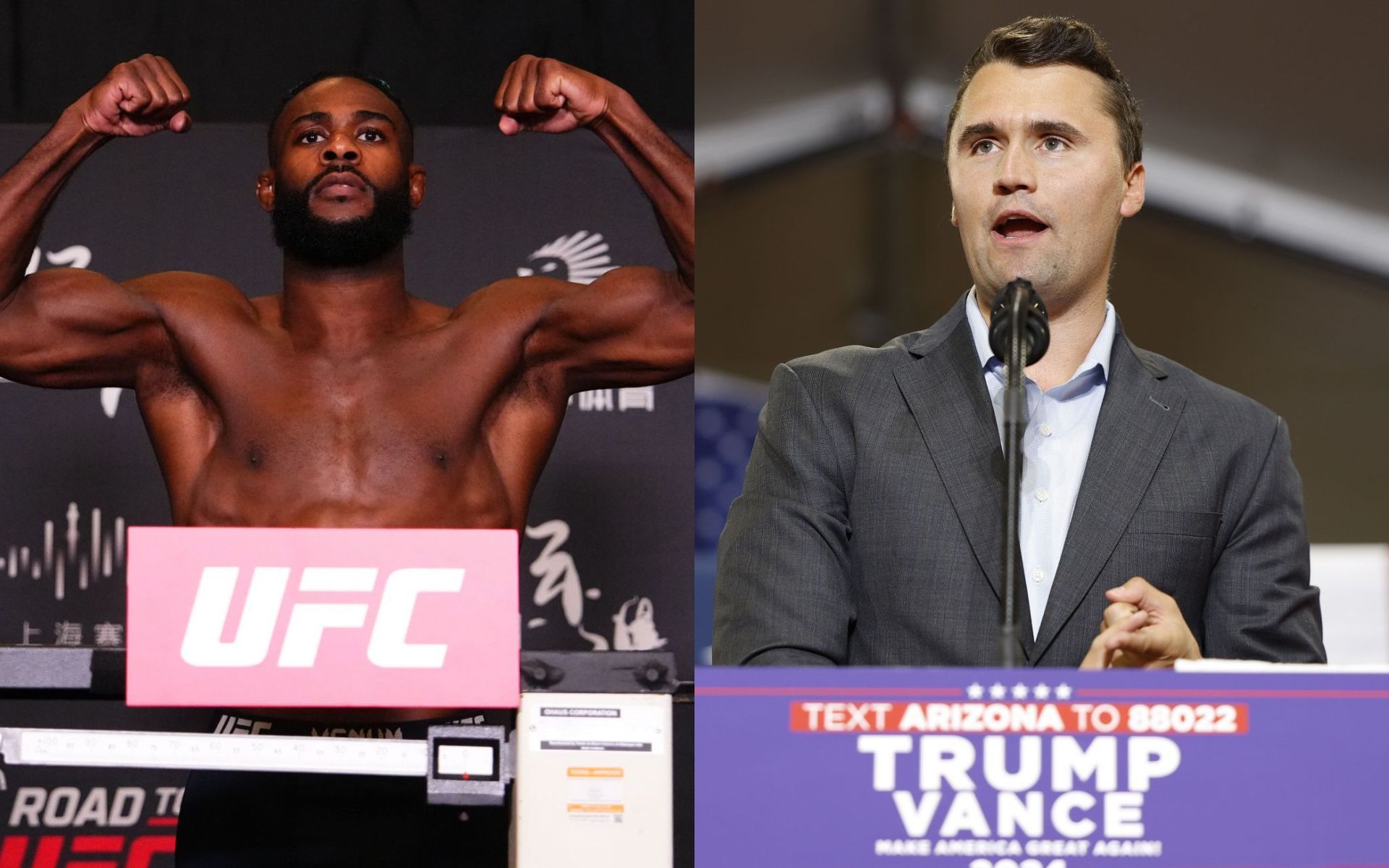  Aljamain Sterling (left) talks about Charlie Kirk