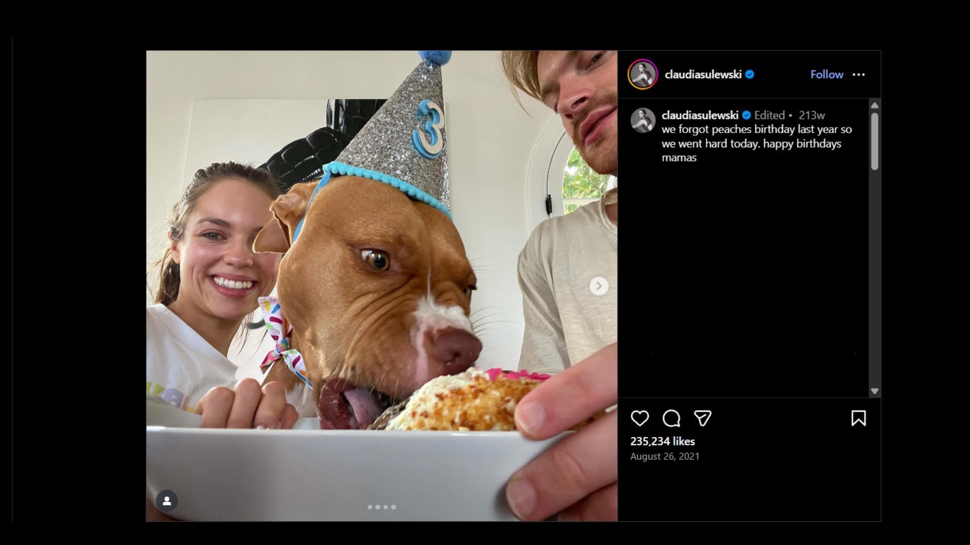 Claudia&#039;s Instagram post featuring Peaches and FINNEAS (Image via Instagram/@claudiasulewski)