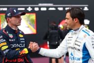 Carlos Sainz with pole sitter Max Verstappen after qualifying for the Azerbaijan Grand Prix - Source: Getty
