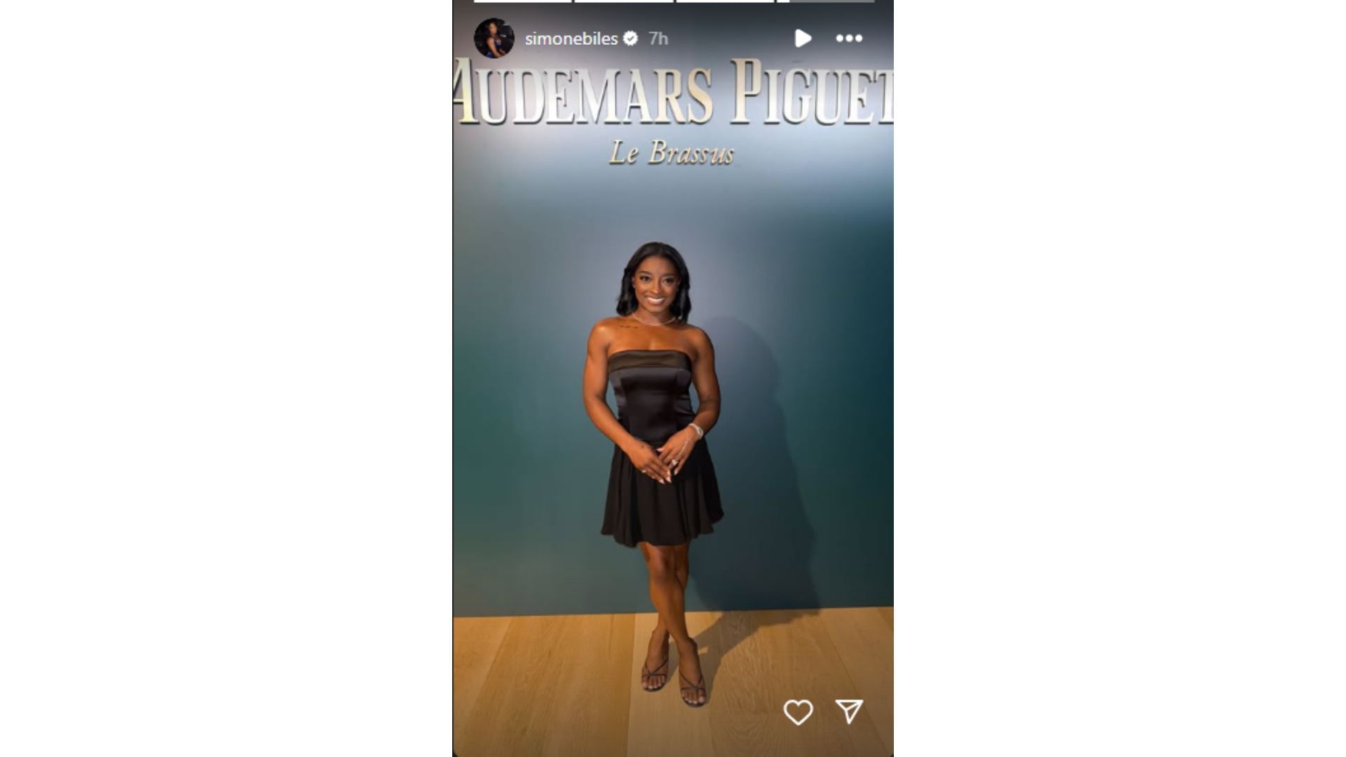 Simone Biles wore a chic dress to the Audemars Piguet event. (Photo via Simone Biles&#039; Instagram Story)