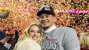 Brittany Mahomes twins in black with Patrick Mahomes as couple enjoy date night in Chiefs QB's 1587 Prime restaurant