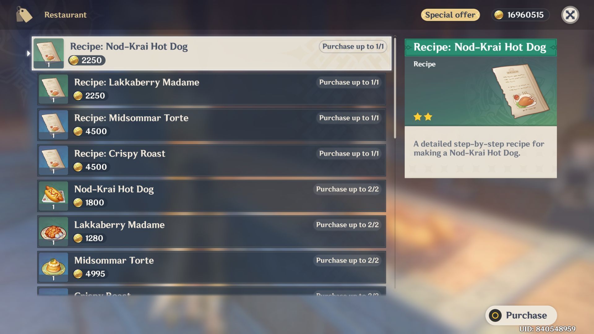 Nod-Krai recipes (Image via HoYoverse)