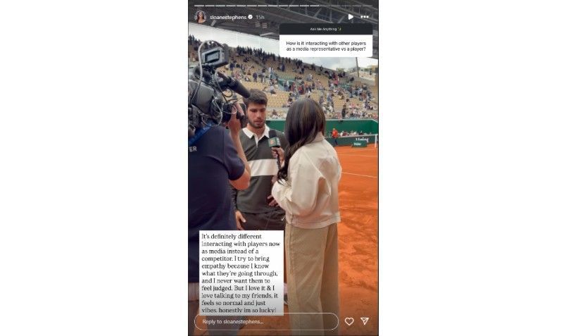 Screenshot of Sloane Stephens&#039; Instagram story | Source: IG/sloanestephens
