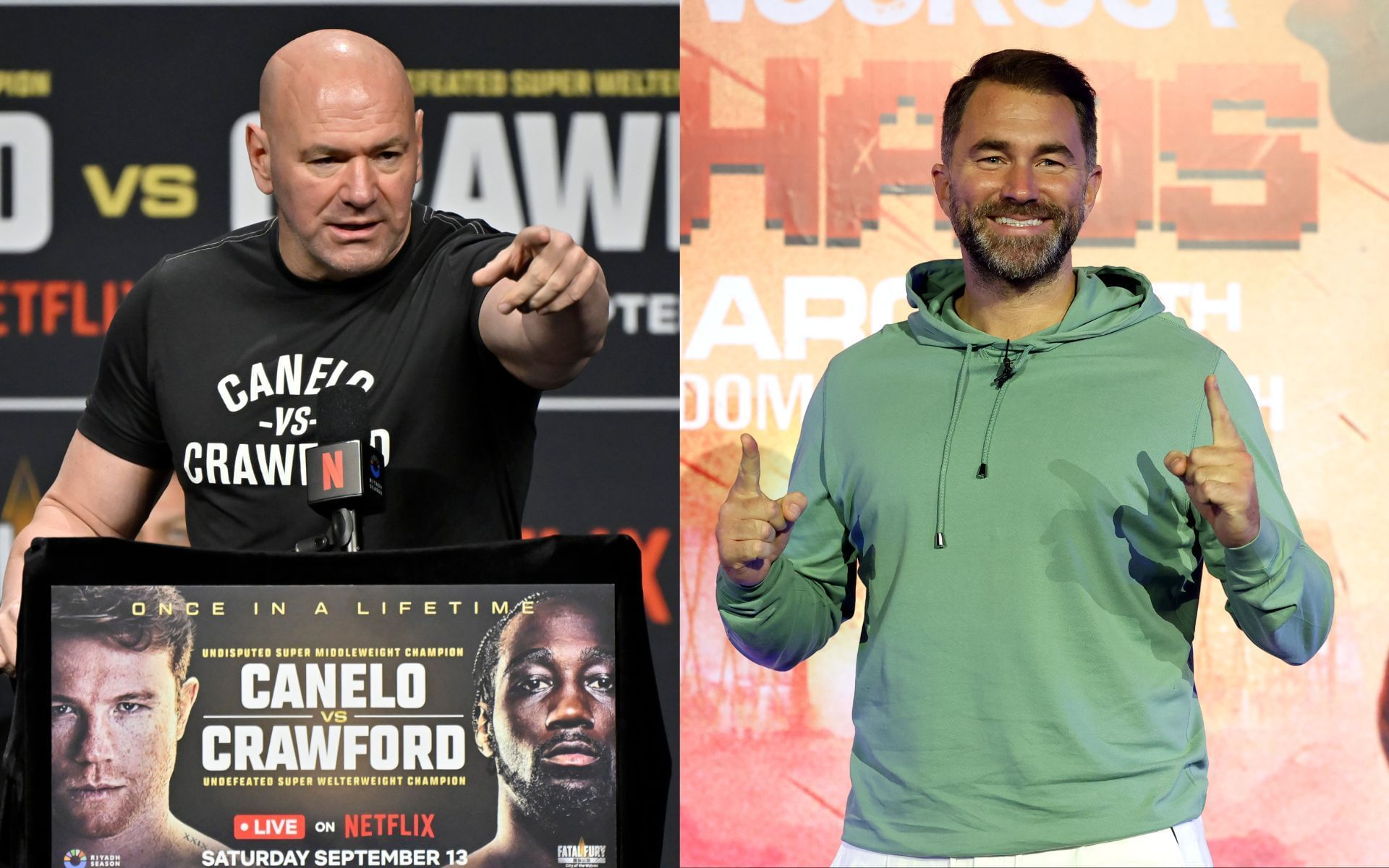 Dana White (left) welcomes Eddie Hearn