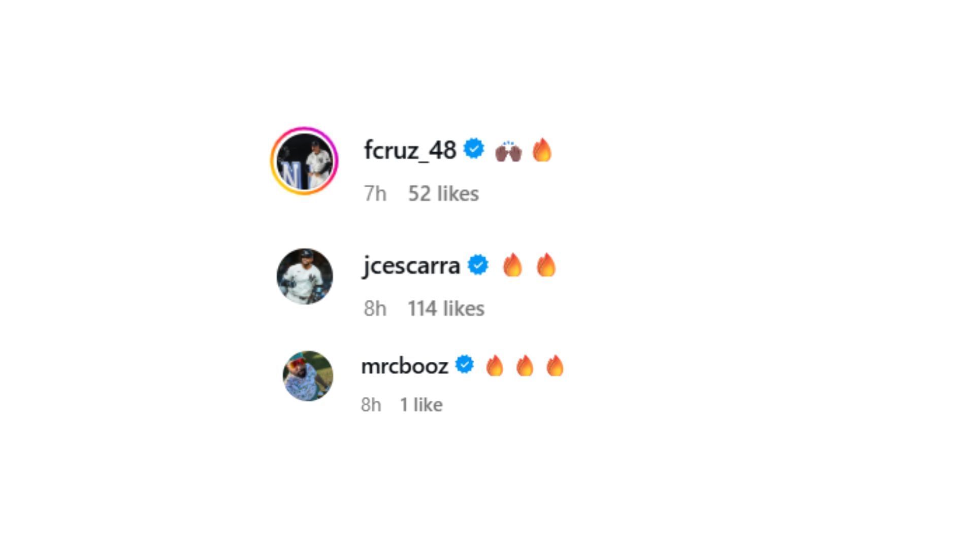Comments on Aaron Judge&#039;s Instagram post (Source: Instagram @thejudge44)