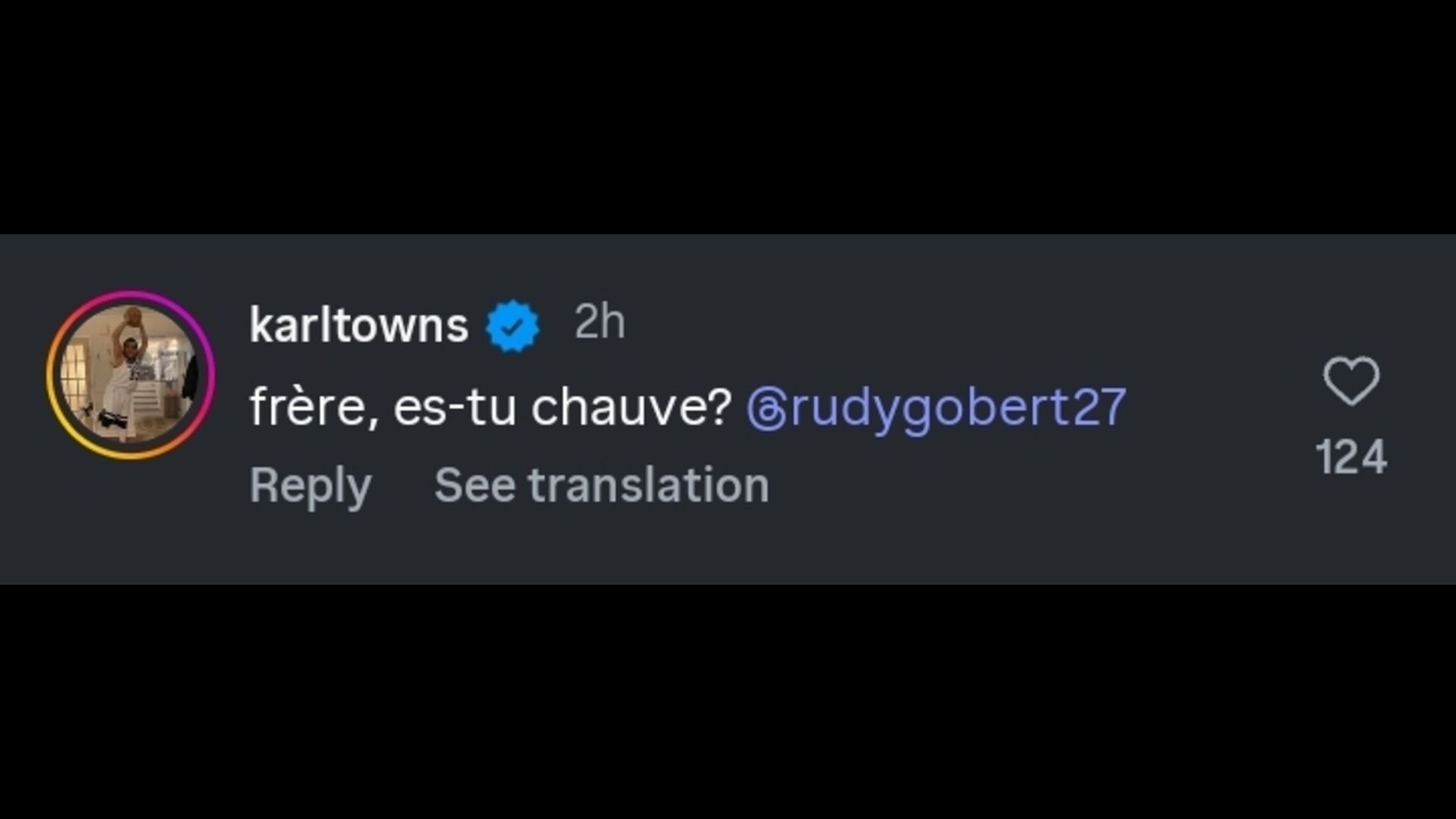 Karl-Anthony Towns trolls Rudy Gobert&#039;s new look. Credit: Gobert/IG