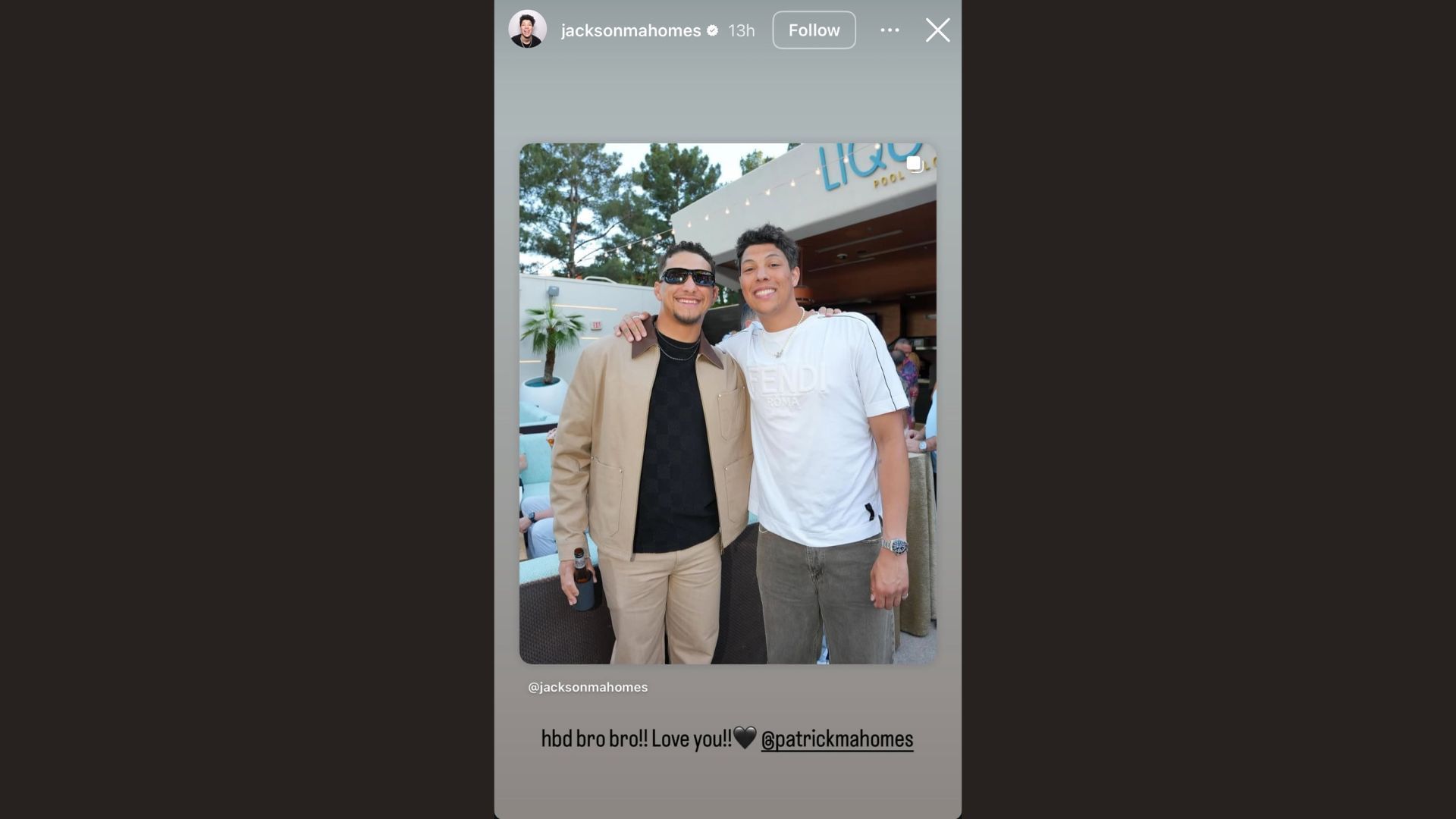 Jackson Mahomes shared birthday wishes for older brother Patrick Mahomes. (Photo via Jackson Mahomes Instagram Story)