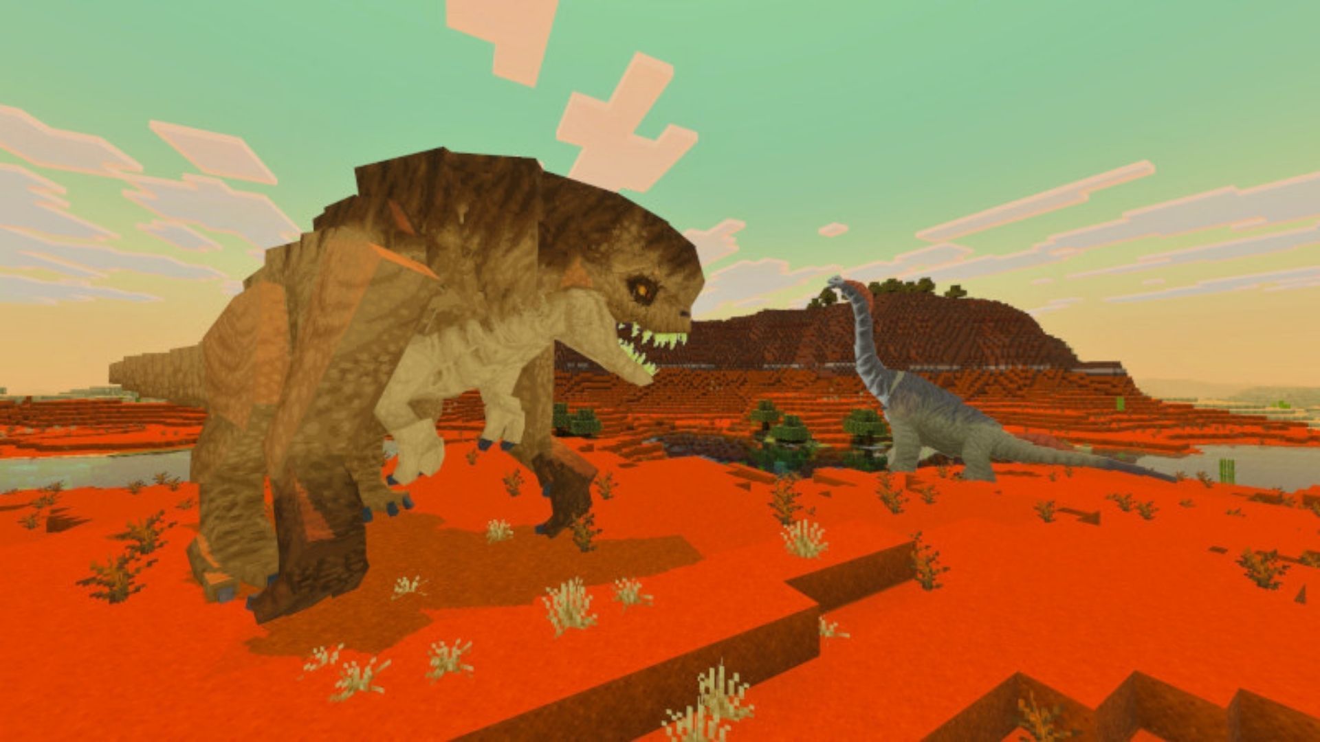 The Jurassic World add-on introduces iconic dinosaurs from the franchise alongside an array of interactive experiences  (Image via Mojang Studios)