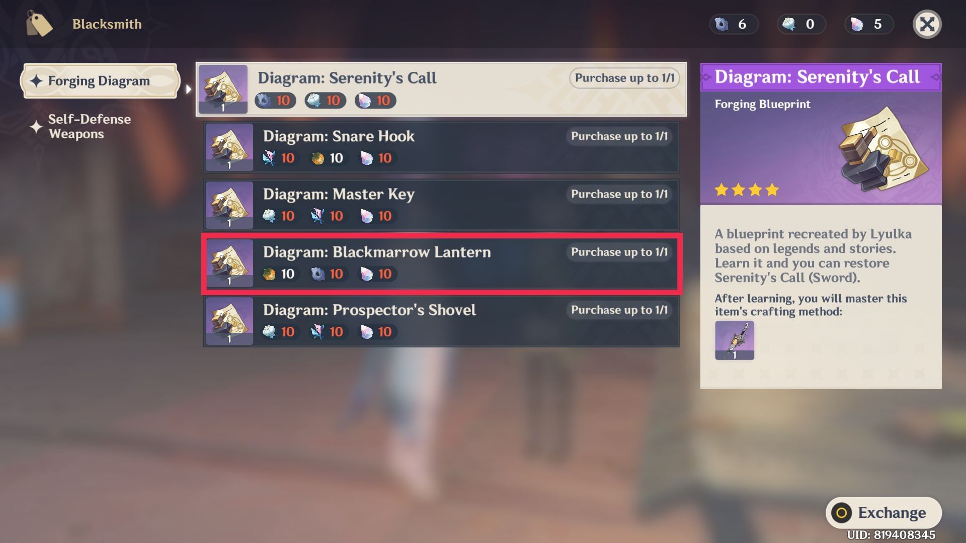 Purchase the Blackmarrow Lantern blueprint (Image via Sportskeeda Gaming/HoYoverse)
