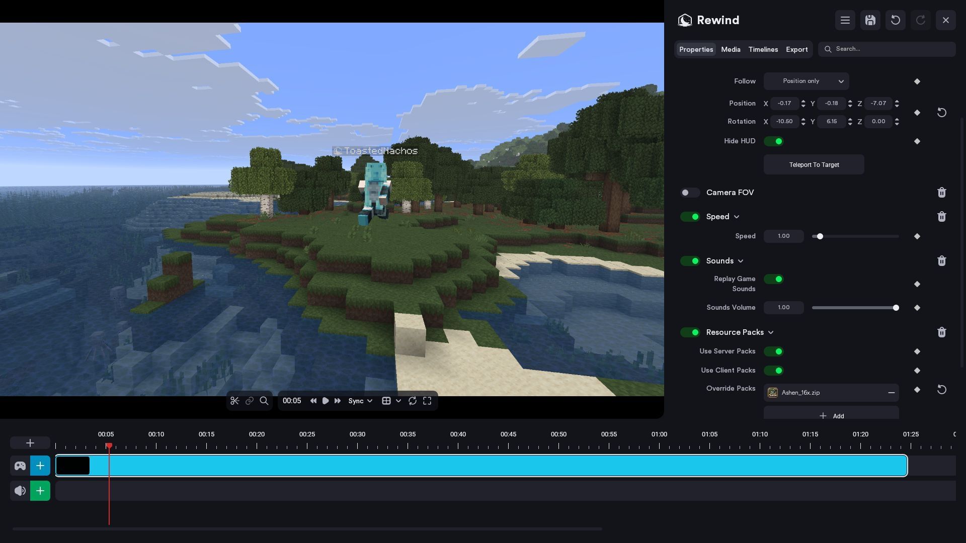 The Minecraft Lunar Client offers the Rewind mod to allow players to modify their clips within the app (Image via Sportskeeda Gaming || Mojang Studios/Lunar Client)