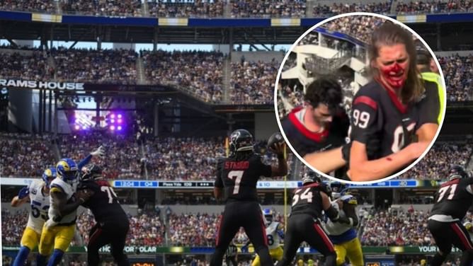 Watch: Female Texans fan gets beat up by Rams crowd, left brutally bleeding and injured after massive fight in SoFi stadium