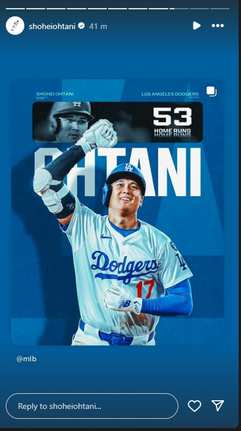 Ohtani reshared his milestone post.(@shoheiohtani/Instagram)