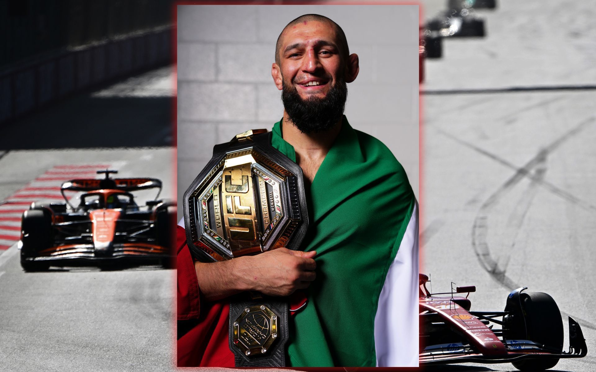 Khamzat Chimaev (pictured) was at the Ferrari pit lane during the Azerbaijan GP practice day. [Images courtesy: Getty Images]