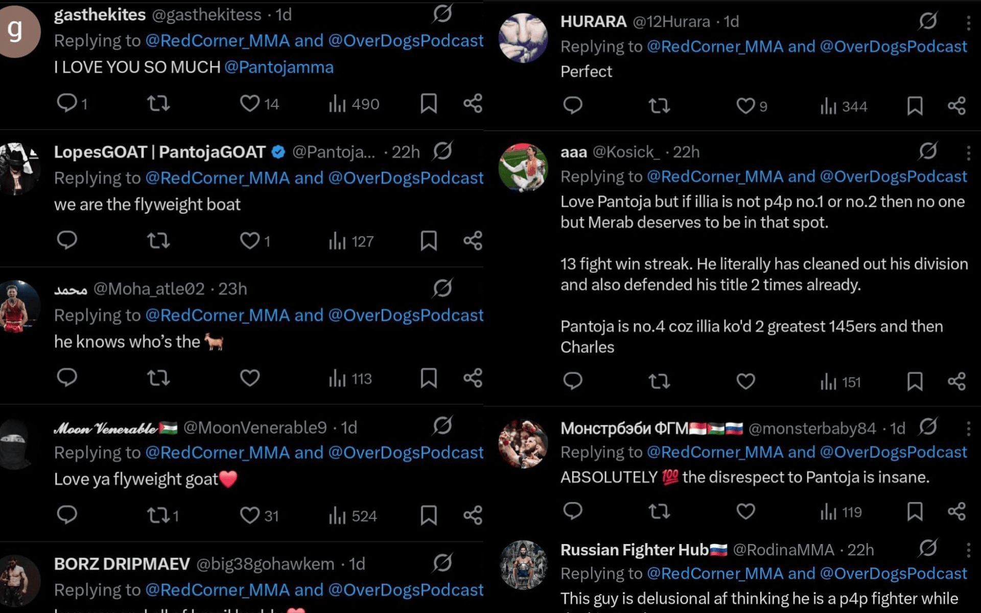 Fans&#039; reaction to Alexandre Pantoja&#039;s UFC P4P list. [Screenshots courtesy: @RedCorner_MMA on X]