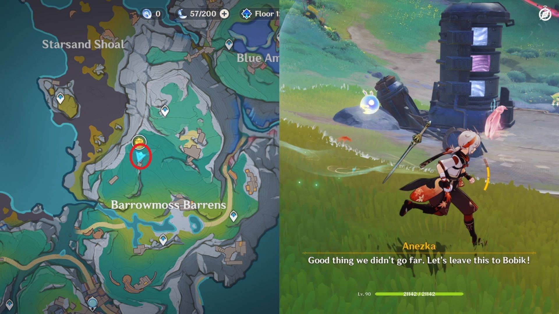 Barrier location in Barrowmoss Barrens (Image via HoYoverse)