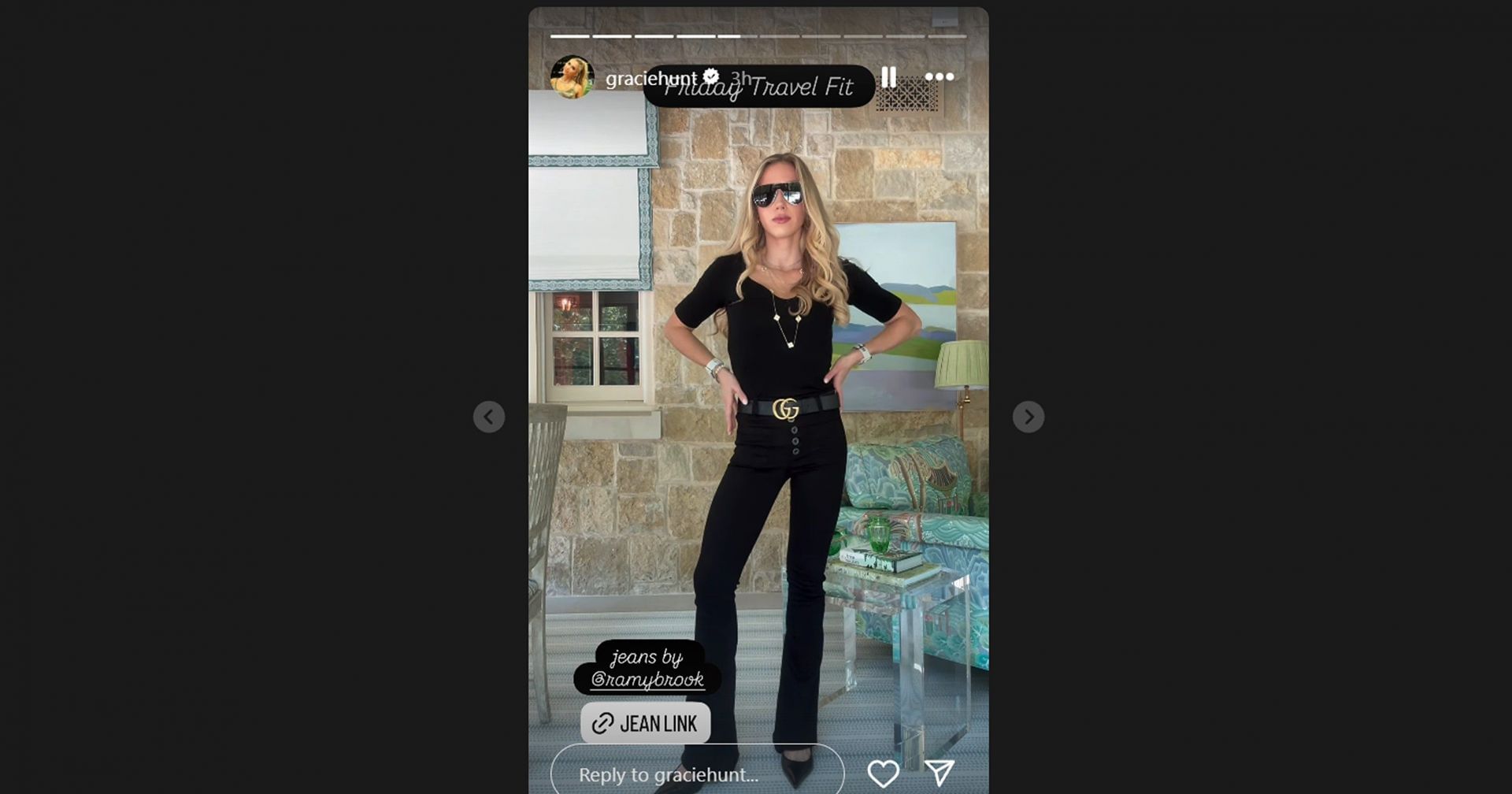 Gracie Hunt shows off all-black &quot;Friday Travel Fit&quot; in latest IG stories/@graciehunt