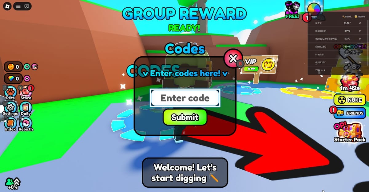Dig 1 Million Blocks codes