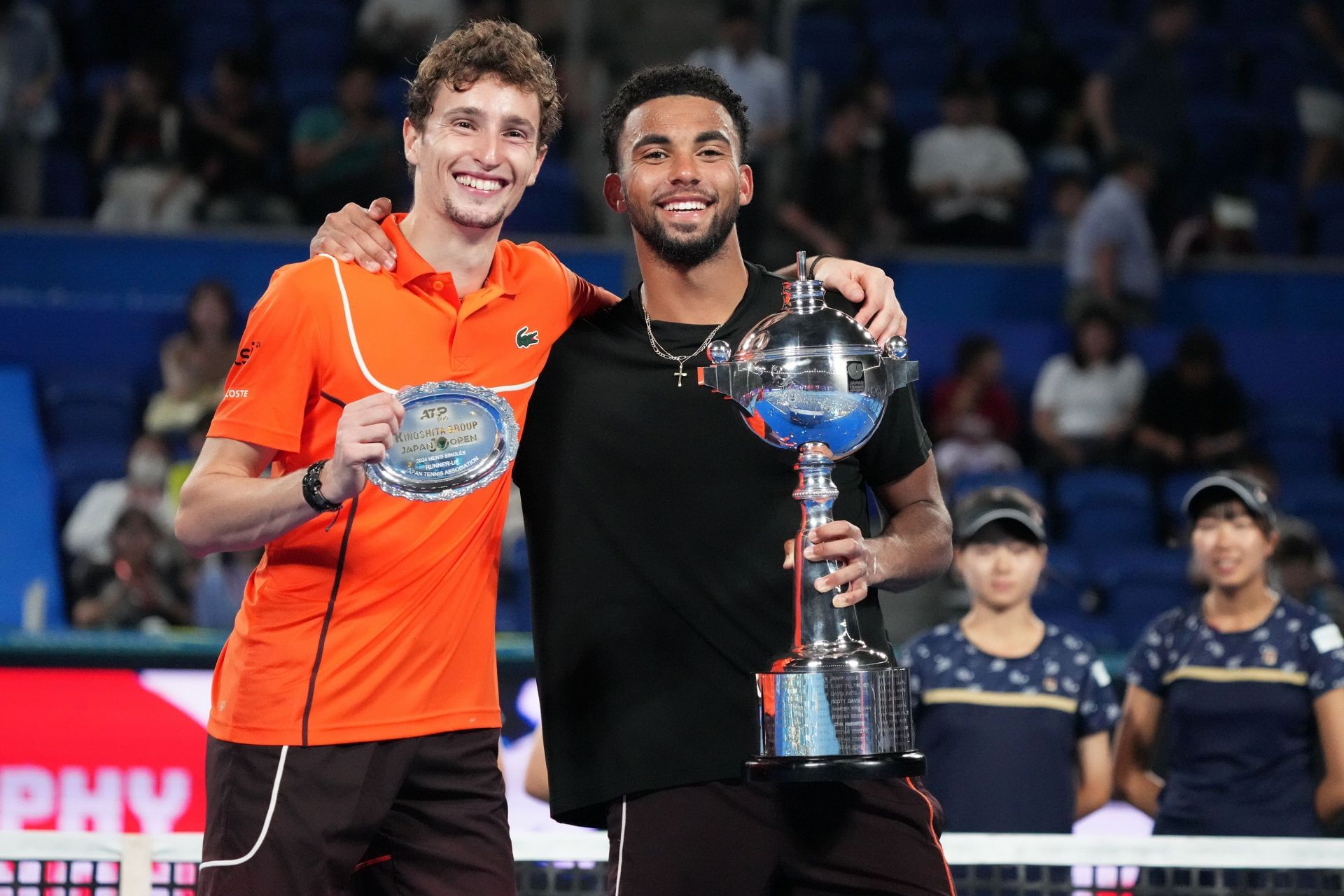 Ugo Humbert and Arthur Fils will the 2024 Kinoshita Group Japan Open trophies. (Source: Getty)