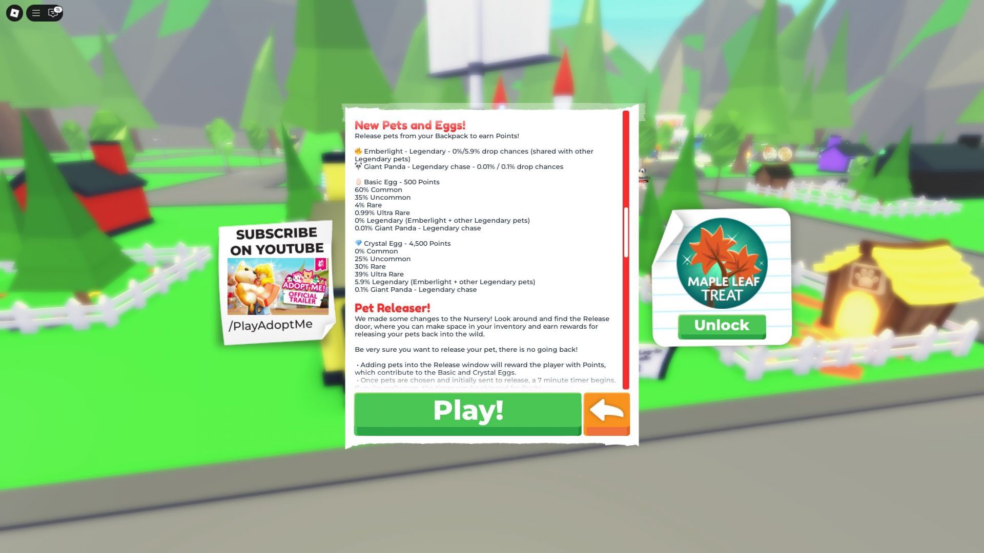 Patch note screenshot of the New Pets and Eggs in Adopt Me (Image via Roblox)