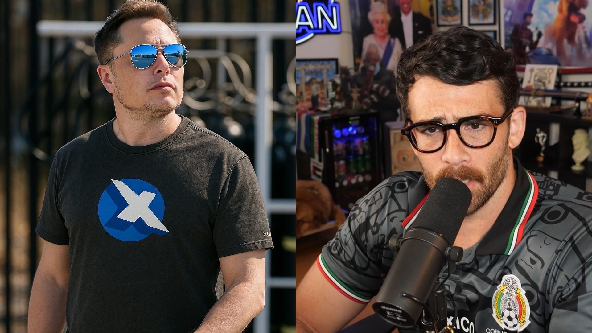 Elon Musk has called out HasanAbi for allegedly making calls for violence on Twitch (Image via elonmusk/X and HasanAbi/Twitch)