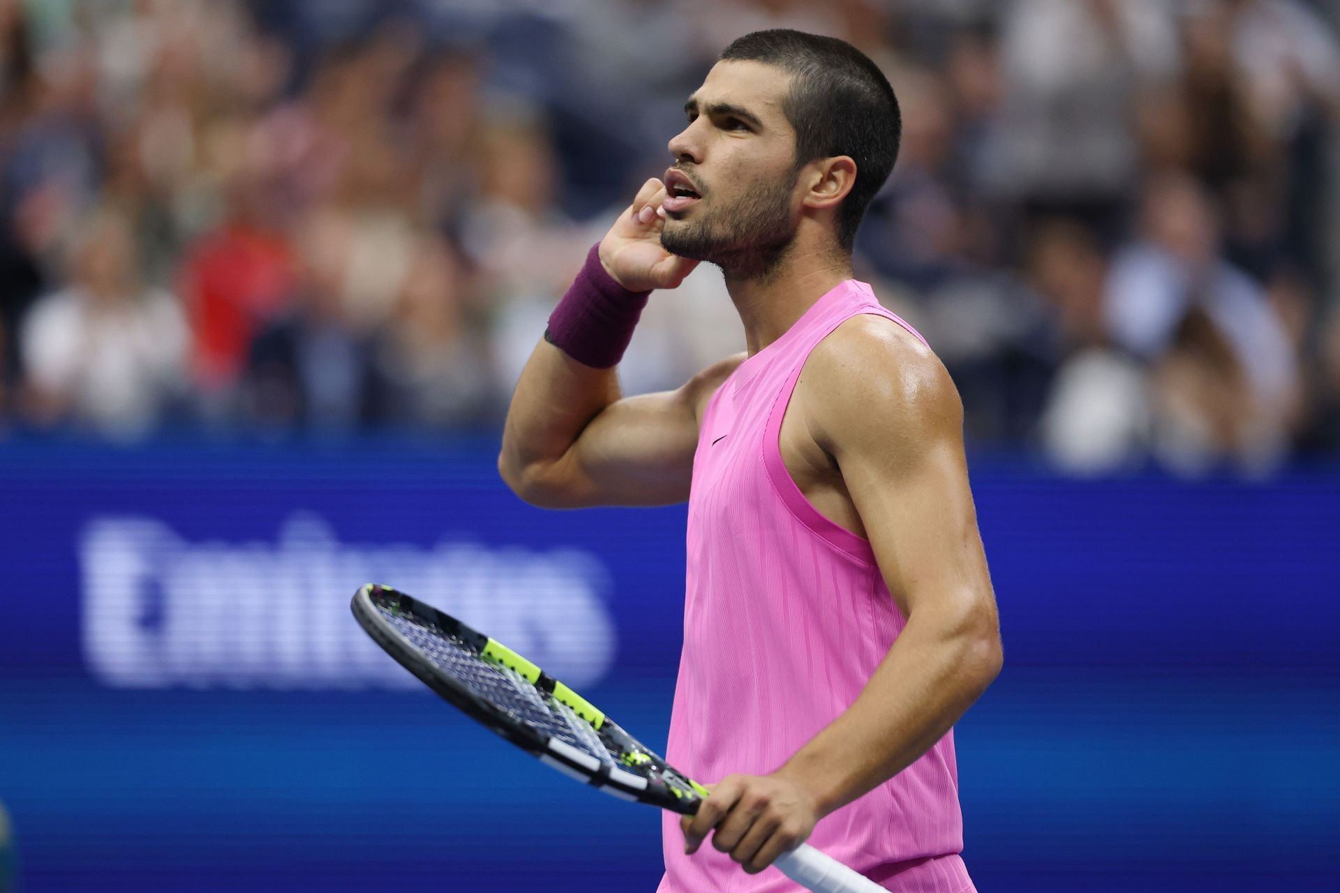 Alcaraz in action at the US Open final - Source: Getty