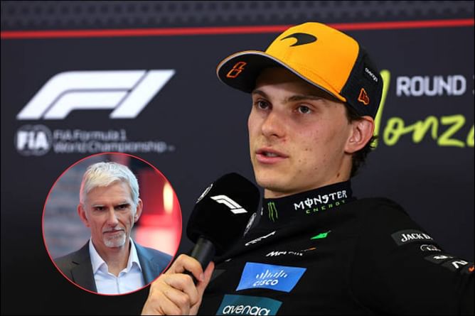 Damon Hill reacts to Oscar Piastri's explanation of the mid-race swap with Lando Norris during the F1 Italian GP
