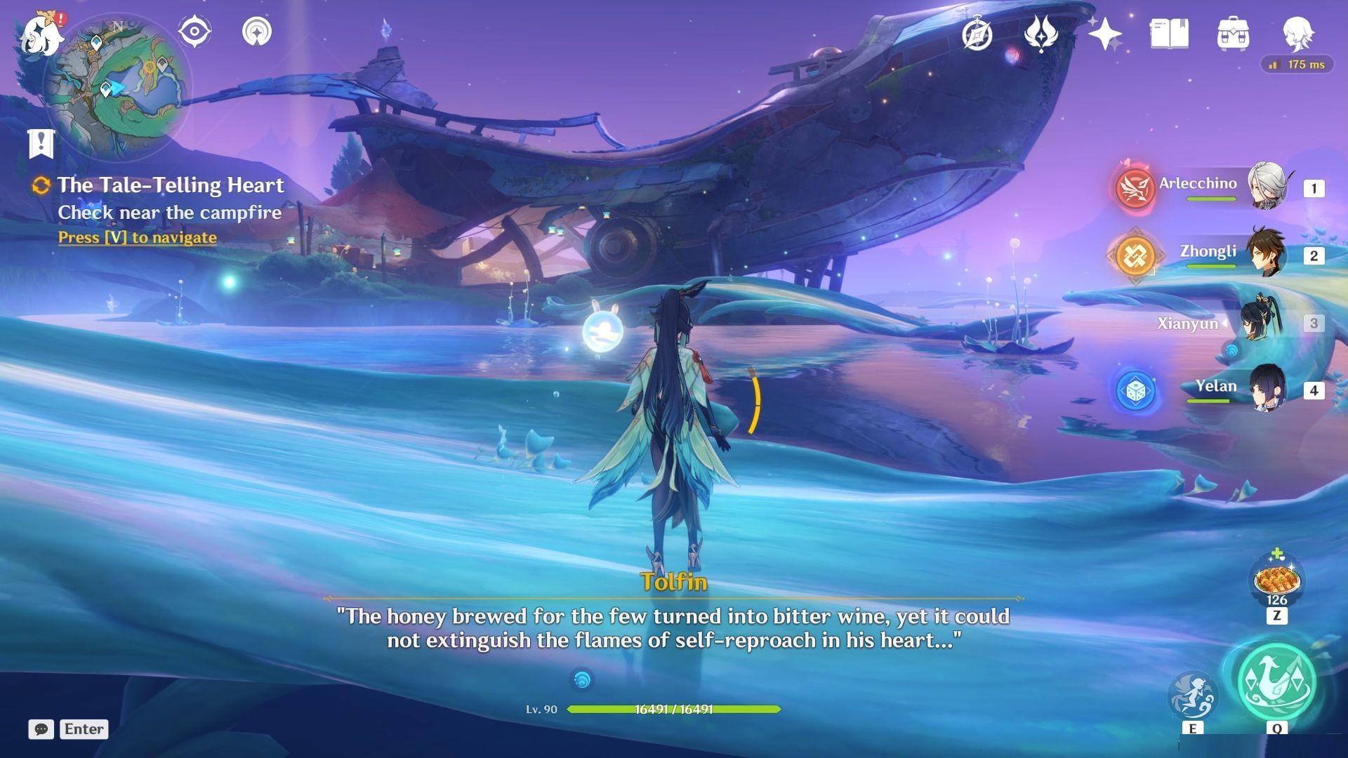 The quest automatically starts when you go to the ship in Blue Amber Lake (Image via HoYoverse)