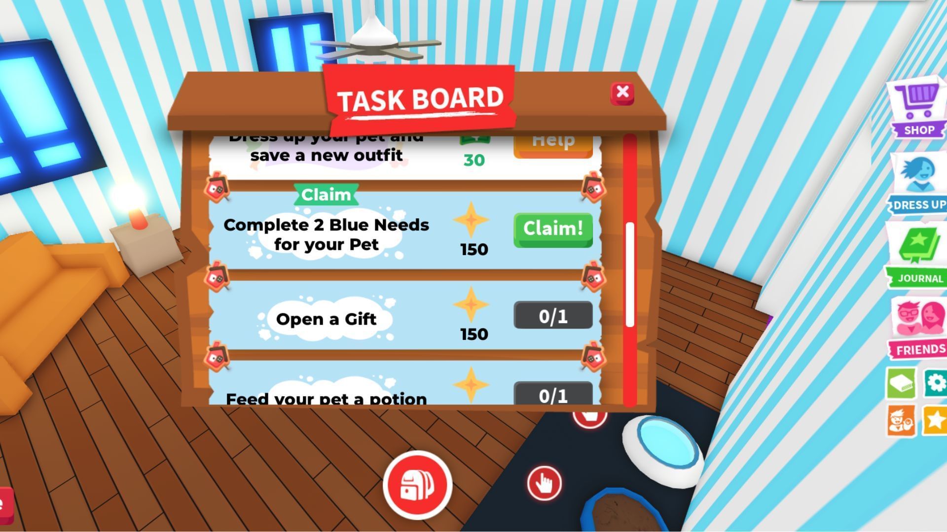 Complete tasks in the Task Board to upgrade Homepass (Image via Roblox)