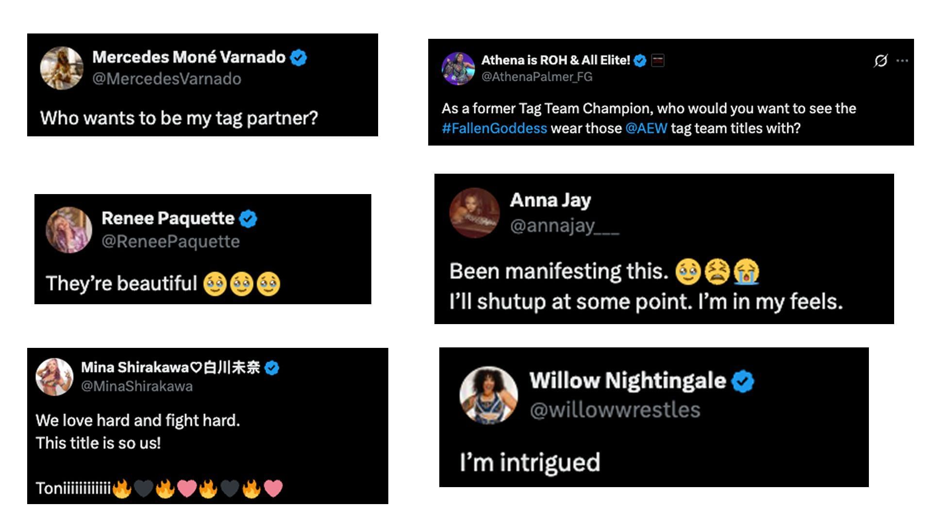 Screengrab of AEW stars&#039; reactions (source: X.com)