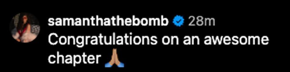 Screengrab of Samantha Irvin&#039;s comment (source: Jazmyn Nyx&#039;s Instagram account)