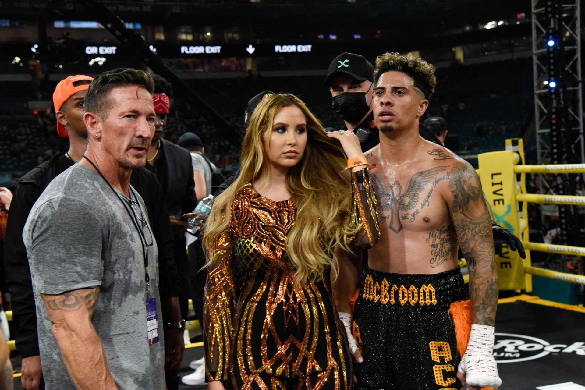 Catherine Paiz in the ring with Austin McBroom after he won his match during LiveXLives Social Gloves: Battle of the Platform match - YouTubers vs. TikTokers on June 12, 2021 (Image via Getty)