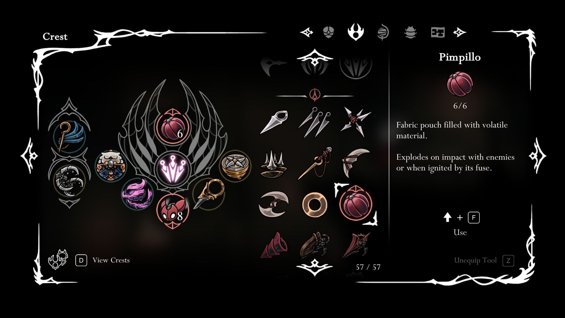 Pimpillo in inventory (Image via Sportskeeda Gaming || Team Cherry)