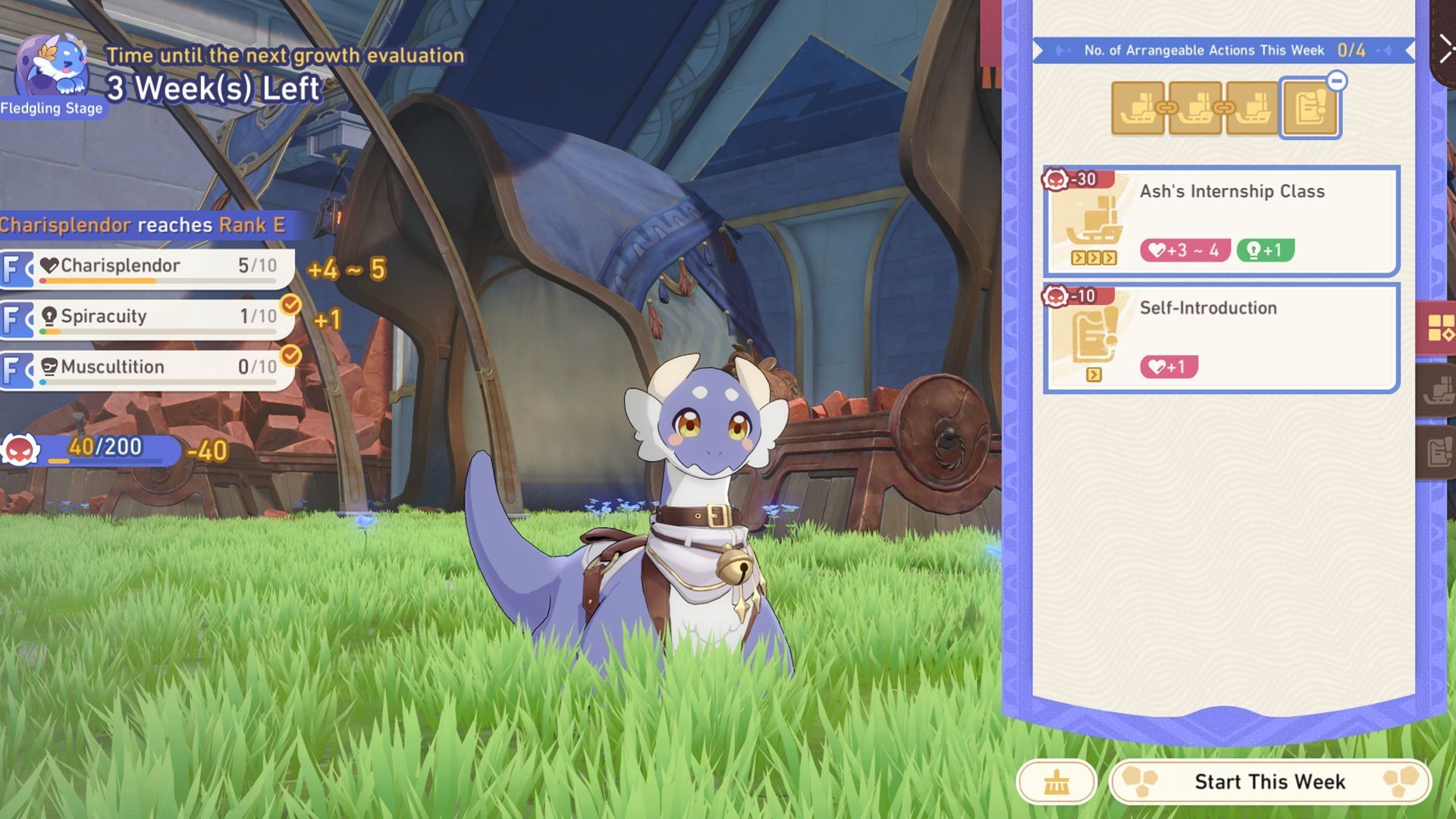 Add actions and tasks to the Dromas&#039; weekly training schedule (Image via Sportskeeda Gaming/HoYoverse)