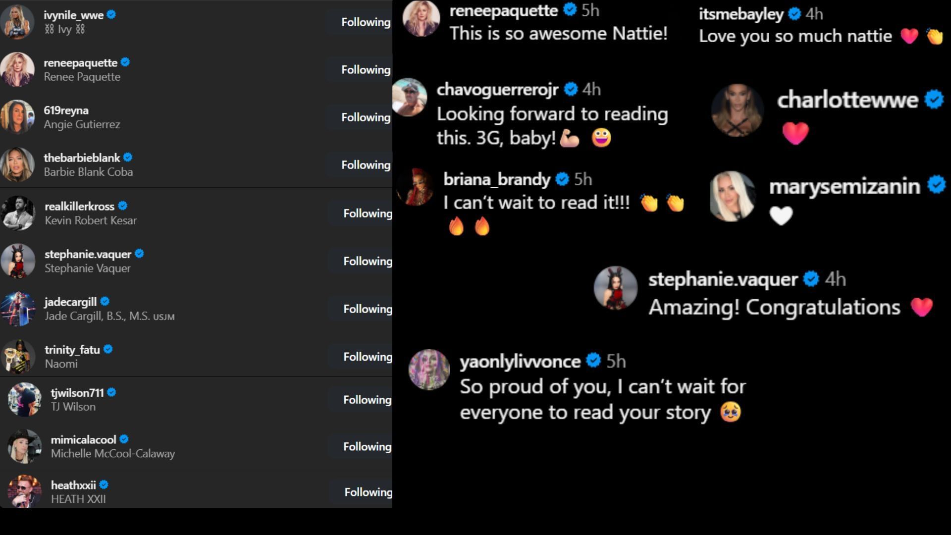 Screenshots of stars&#039; likes and comments. [Image credit: Natalya&#039;s Instagram]