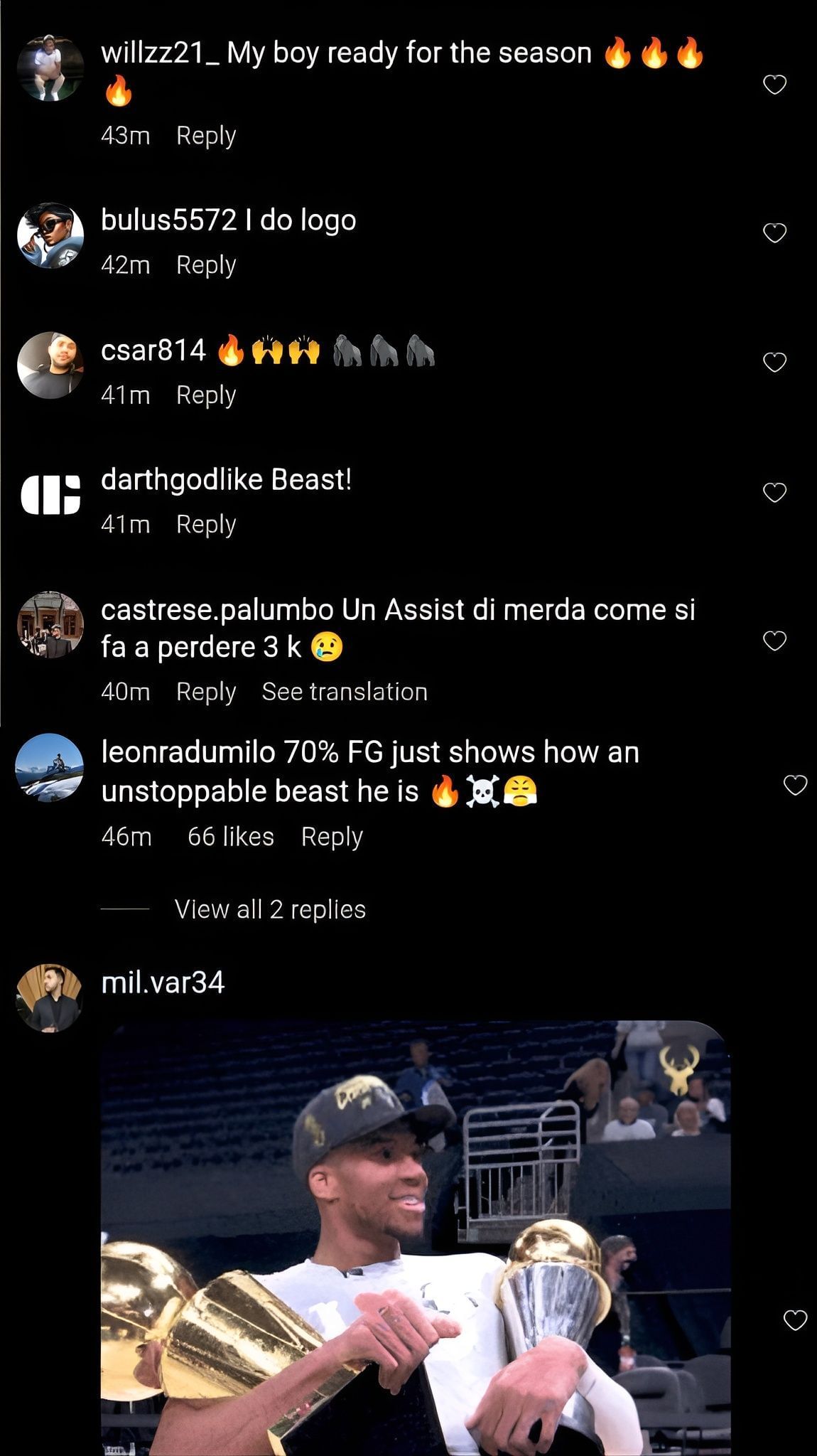 Fan comments on the post