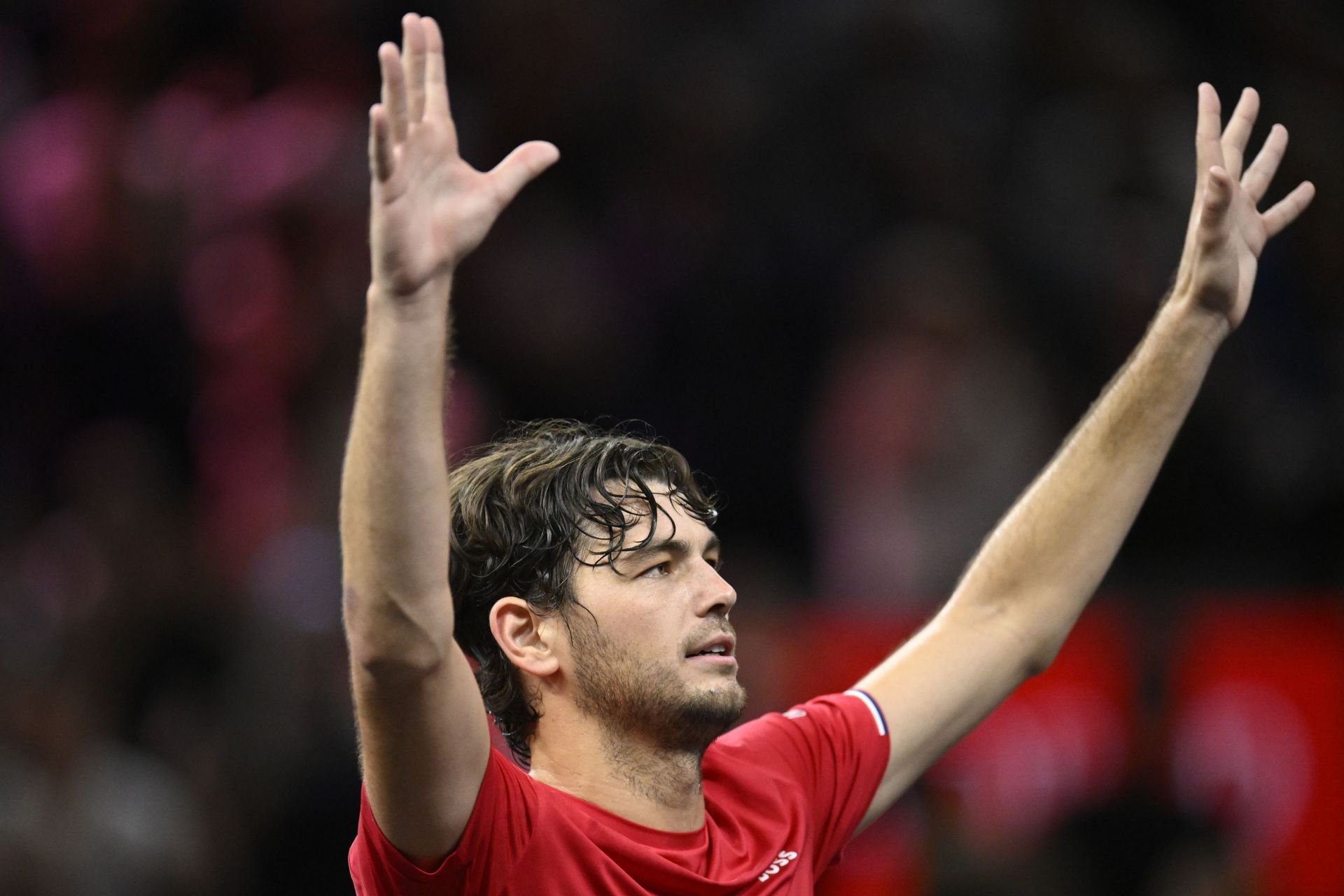 Taylor Fritz celebrates after defeating Carlos Alcaraz at the 2025 Laver Cup (Source: Getty)