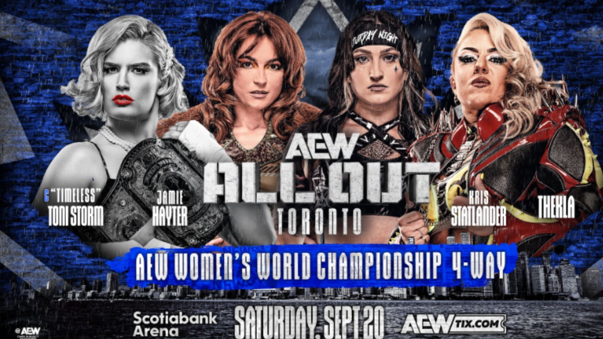 Match graphic for Women&#039;s World Title four-way at All Out 2025 [Source: All Elite Wrestling on X]