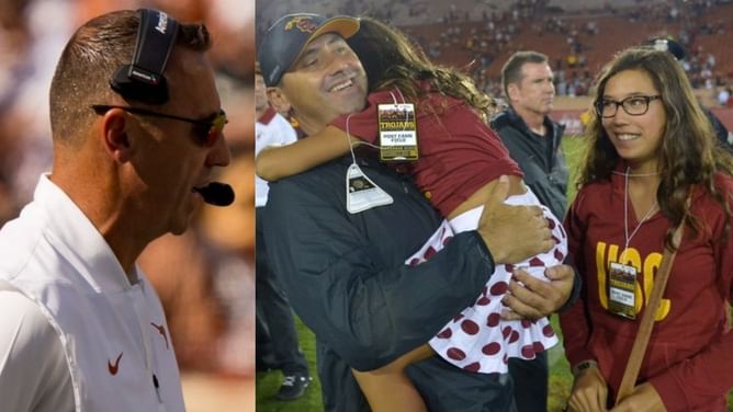 Steve Sarkisian's daughter Ashley dons miniskirt & cowboy boots as she shares adorable moment with Texas HC