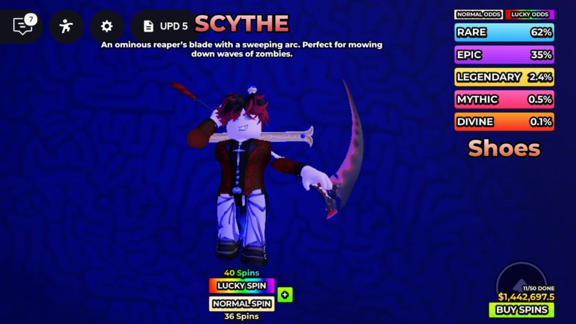 Shoes, a Divine-rarity weapon (Image via Roblox)