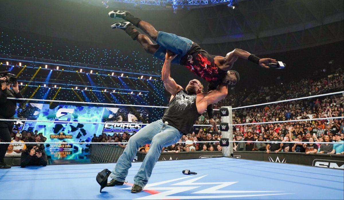 Brock Lesnar planted R-Truth with an F5. (Image via WWE.com)
