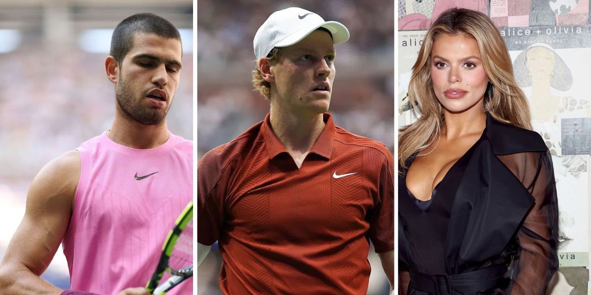Carlos Alcaraz (left), Jannik Sinner (center), Brooks Nader (right), Sources: Getty