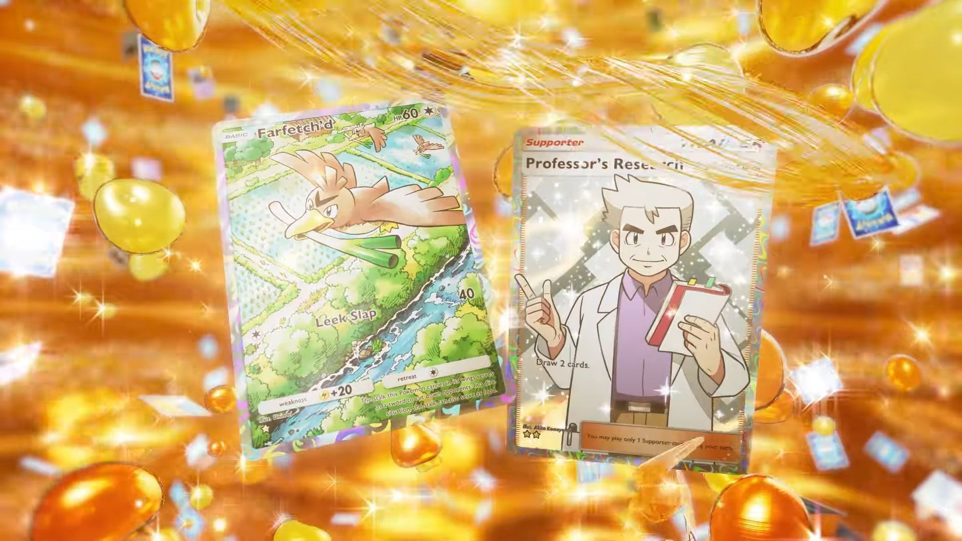 1-Star Farfetch&#039;d amd 2-Star Professor&#039;s Research (Image via The Pokemon Company)