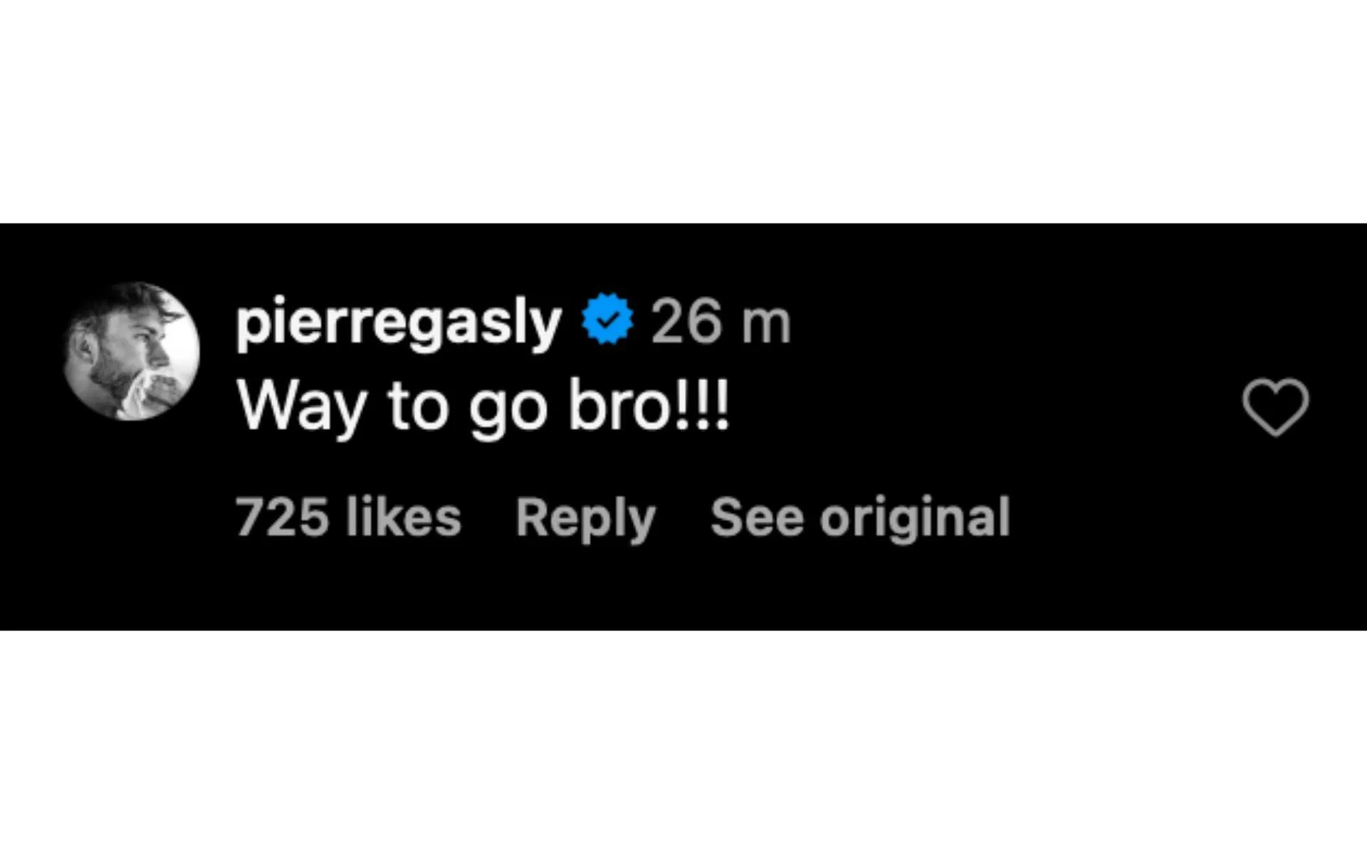 Pierre Gasly&#039;s comment on Hadjar&#039;s Instagram post | Source: Instagram