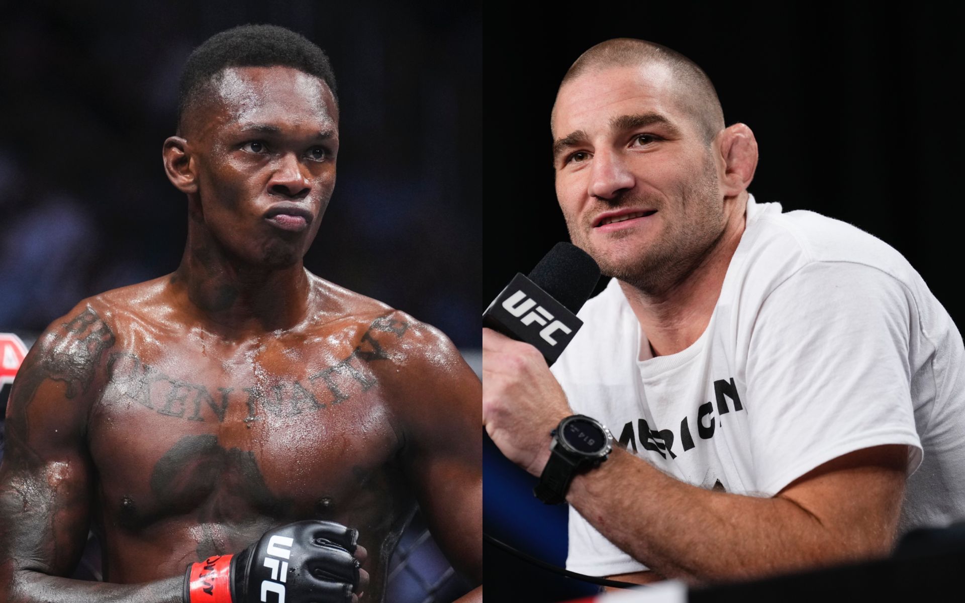 Israel Adesanya (left) talks about a potential Sean Strickland rematch (right). [Images courtesy: Getty Images]