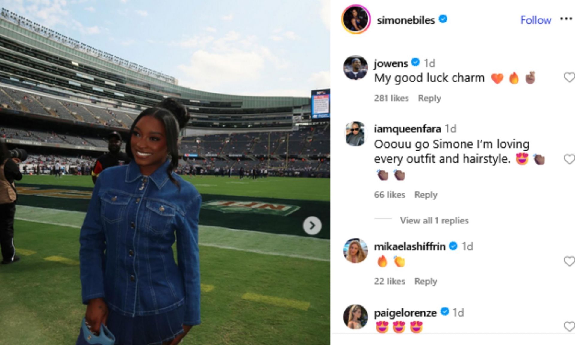 Screenshot of Shiffrin and Owens&rsquo; comments on Biles&rsquo; Instagram post. Credits - IG/ simonebiles