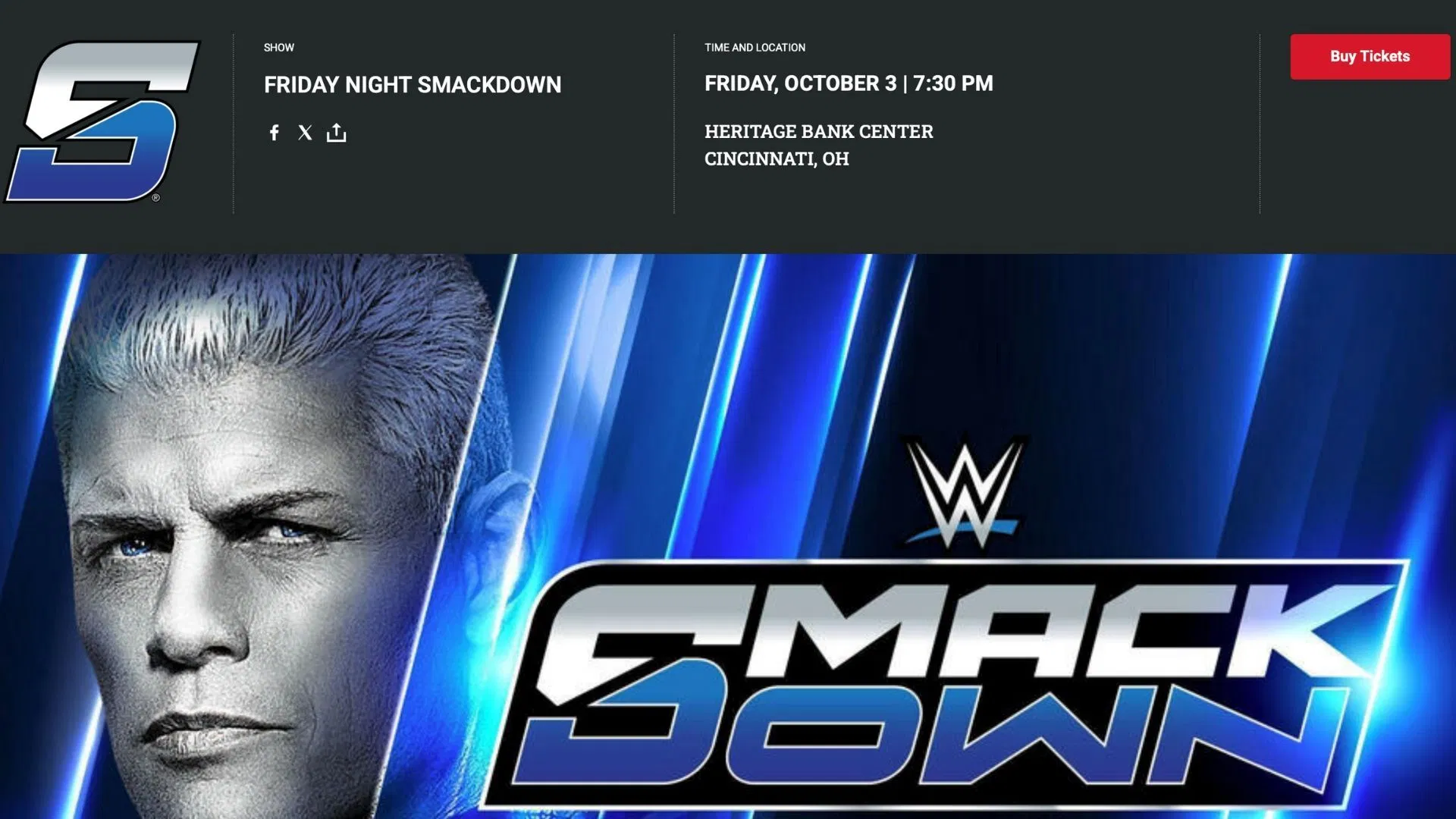 Rhodes is advertised for SmackDown on Oct 3. [Image credit: WWE.com]