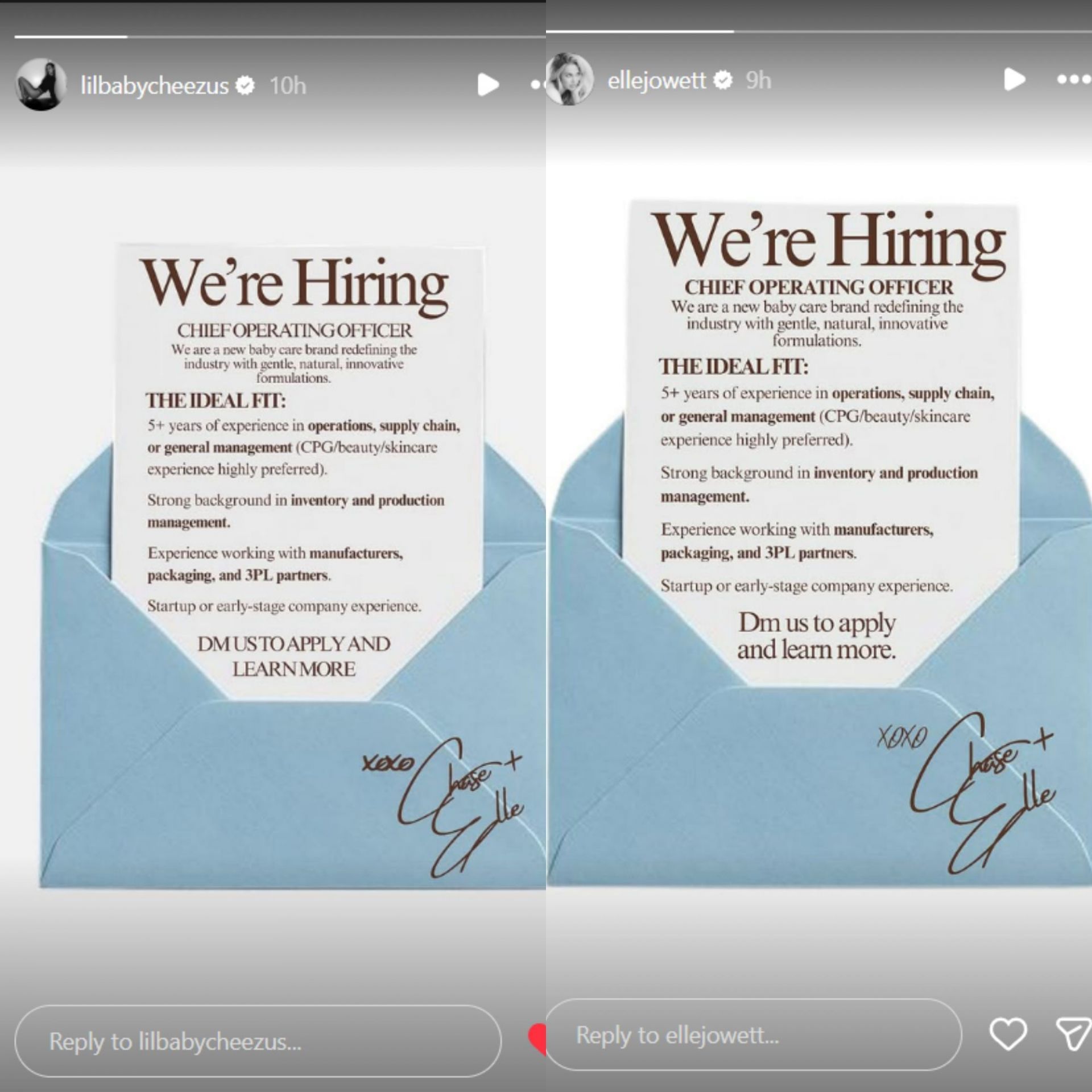Screenshot of Instagram stories [Source: Instagram/ellejowett, lilbabycheezus]
