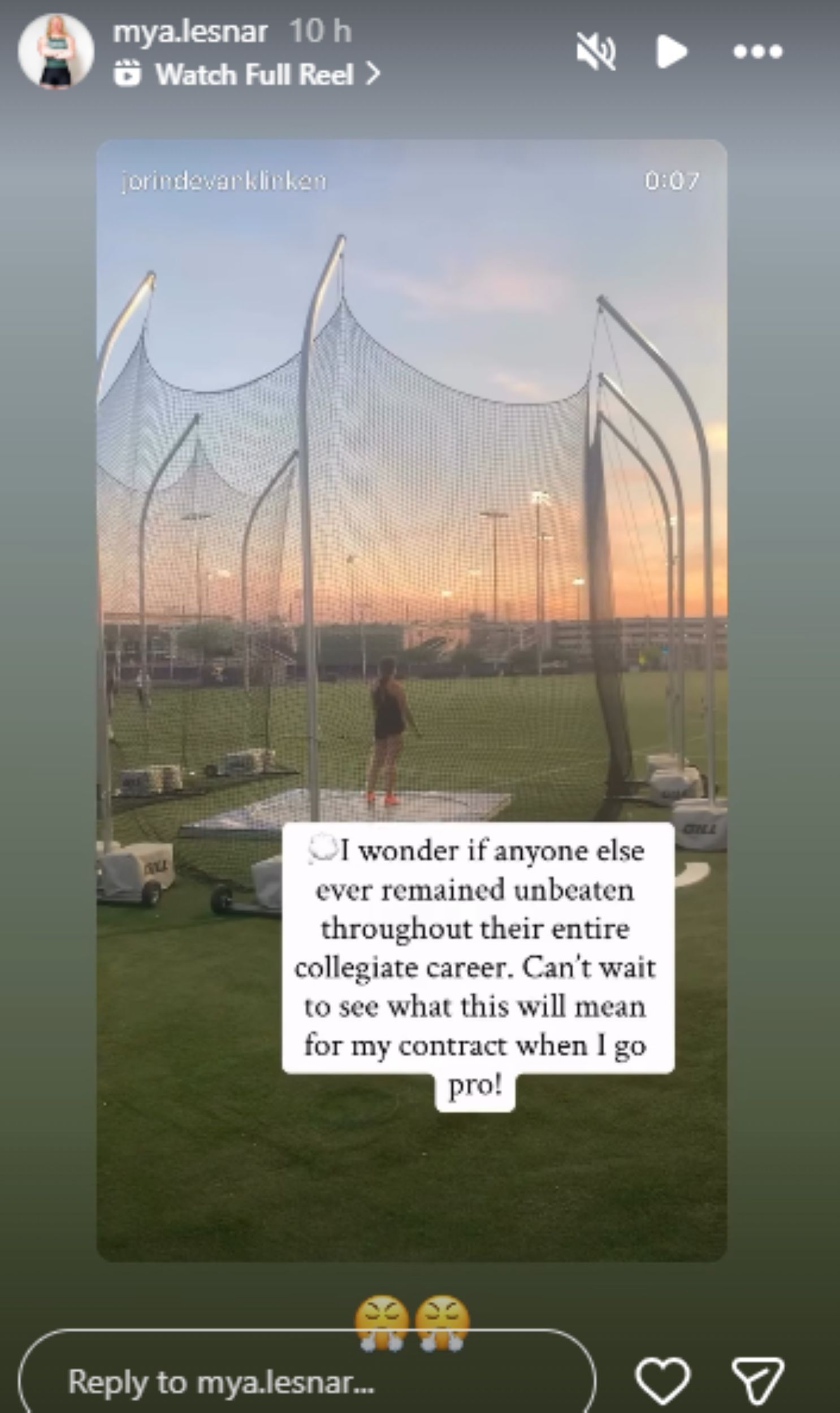 Screengrab of Mya Lesnar&#039;s Instagram story on Jorden van Klinken [Image Source: Mya Lesnar&#039;s Instagram]