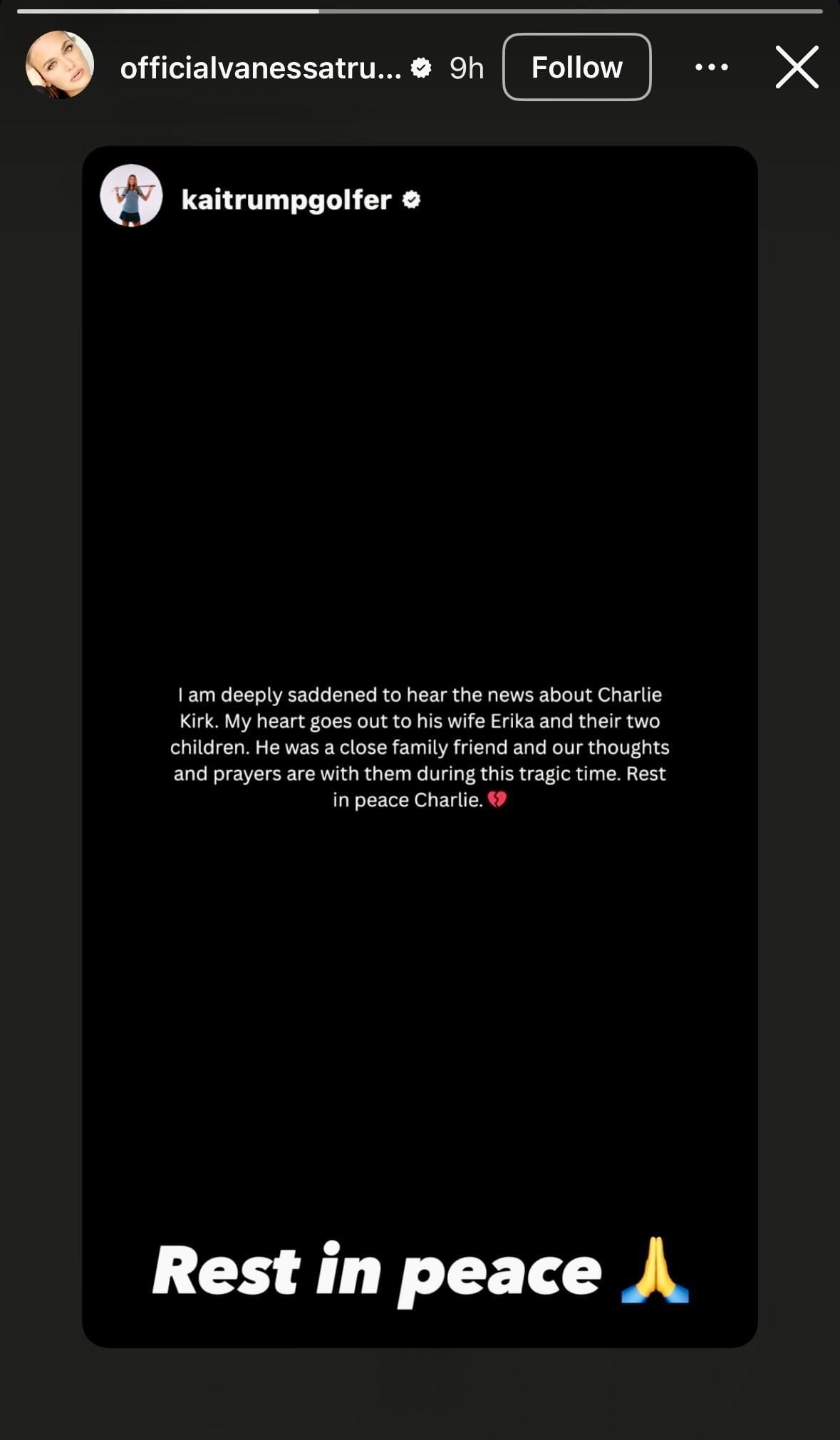 Kai Trump&#039;s story via Instagram-@officialvanessatrump