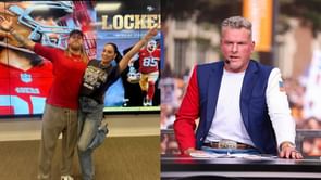 "Couldn't love him more": Claire Kittle reacts to Pat McAfee stripping down to his speedo and high diving into pool for "College GameDay" closing pick